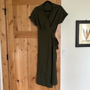 Collared green wrap dress